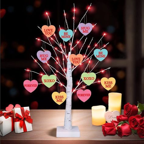 [Timer] Valentines Day Decoration 24 Inch Valentines Decor Tree Light with 12 Heart Ornaments, USB/Battery Operated Valentines Day Decor Lighted Tree, Valentines Day Decorations for Home Table Bedroom Heart String Lights, Valentines Day Decoration, Valentine Tree, Valentines Day Decor, Valentines Decor, Tree Light, Outdoor Decorating, Valentine Day Special, Heart Tree