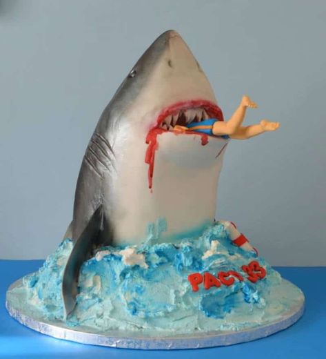 Shark Themed Cakes, Shark Birthday Cake, Shark Cakes, White Cake Recipes, Shark Week Party, Shark Birthday Cakes, Shark Themed Birthday, Nurse Cake, Nursing Cake