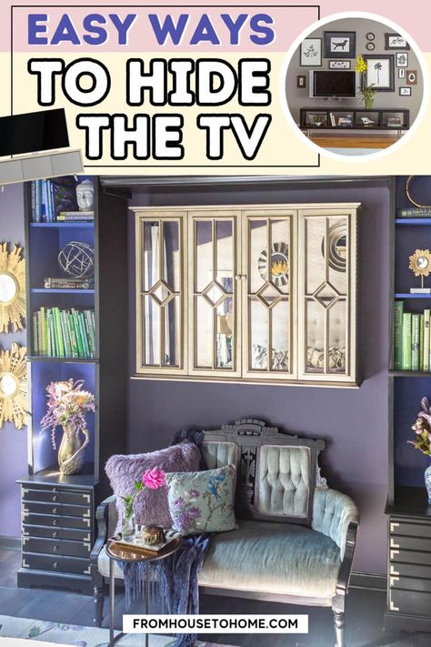 How To Hide The TV With Style Camouflage Tv On Wall, Tv Cover Up Hide Tv, Mounted Tv In Bedroom, Tv Cover Up, Tv Solutions, Storage Ideas Bathroom, Easy Diy Home Projects, Creative Storage Ideas, Wall Mounted Tv Cabinet