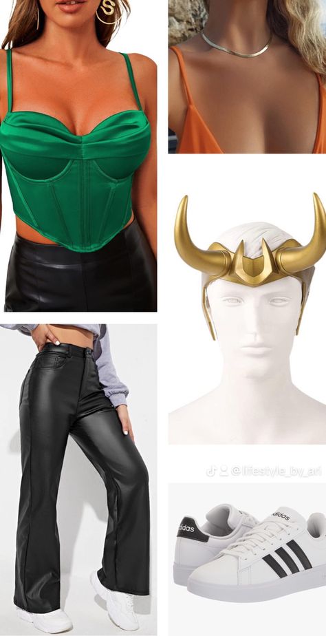 Cute Loki halloween costume for women. Pair with a Thor costume for a fun duo halloween costume for bffs or couples. Loki Costume Female, Cute Loki, Thor Halloween Costume, Loki Halloween Costume, Female Cosplay Ideas, Superhero Halloween Costumes, Thor Costume, Halloween Costume For Women, Loki Costume