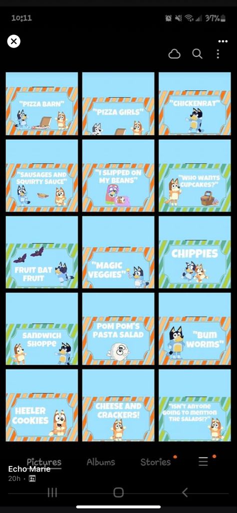 Bluey Themed Food Labels, Bluey Cake 1st Birthday, Blurt Themed Birthday, Bluey Meal Ideas, Food For A Bluey Party, Bluey Catch Phrases, Bluey Birthday Party Drinks, Bluey Party Decorations Ideas, Fifth Birthday Bluey