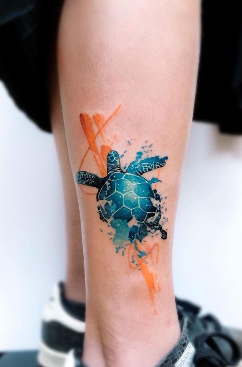 Sea Turtle Tattoo Ideas, Turtle Tattoo Ideas, Watercolor Turtle, Dragons Tattoo, Sea Turtle Tattoo, Best Tattoo Ever, Turtle Tattoo Designs, Full Leg Tattoos, Tattoo Watercolor