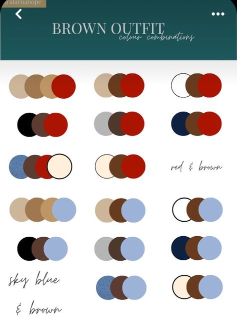 Color Combo Brown Outfit, Color Theory Outfits Colour Palettes, Old Money Color Combos, Brown Color Combinations Outfits, Outfit Catalog, Fashion Color Combos, Fall Color Palettes, Simple Elegant Dress, Ingenue Essence