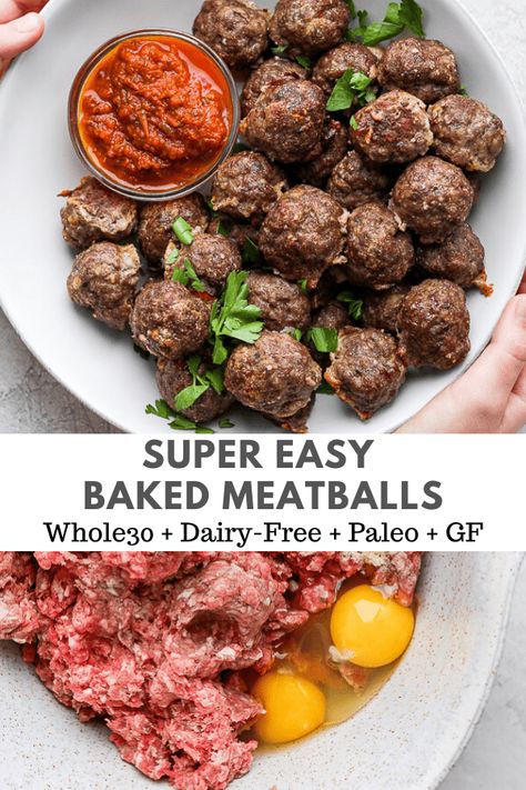 Dairy Free Meatballs, Gluten Free Meatballs Recipe, Healthy Meatball Recipe, Oven Baked Meatballs, Wooden Skillet, Healthy Meatballs, Savory Meatballs, Gluten Free Meatballs, Baked Meatballs