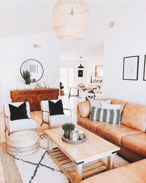 47 Stylish Leather Sofas With Pros And Cons - DigsDigs Koti Design, Cali House, Pretty Interiors, Austin Apartment, Family Lounge, Rent House, Furnitur Ruang Keluarga, College House, Lala Land