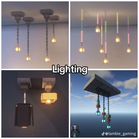 Minecraft Light Ideas, Minecraft Lighting Ideas, Minecraft Lamp, Minecraft Room Decor, Case Minecraft, Minecraft Create, Rumah Minecraft Sederhana, Minecraft Interior, Minecraft Interior Design