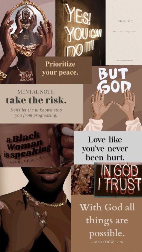 222 Brown Aesthetic, Wall Paper Aesthetic Girl, Brown Melanin Aesthetic Wallpaper, Wallpaper Backgrounds Aesthetic With Quotes, That Woman Aesthetic Wallpaper, Wallpapers With Affirmations, Black Woman Christian Wallpaper, Lifestyle Wallpaper Aesthetic, New House Aesthetic Black Women