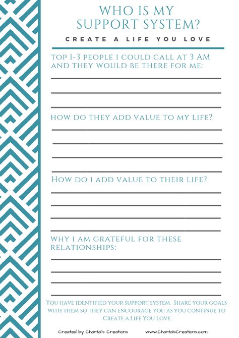 The people surrounding you influence your thoughts and actions. Surround yourself with motivated high achievers, and you are more likely to be successful. Choose people who push and motivate you to be the best version of yourself. Pair up with people who spark ideas and creativity within you. Consider their activities and goals. Do they align with yours?   Use this worksheet to discover who your support system is and then share your goals with them so they can cheer you on as you Create a Life Y Dv Support Group Ideas, Support Group Facilitator Ideas, Creative Recovery Activities, Support Group Activities For Women, Social Support Group Activities, Mom Support Group Activities, Recovery Groups Activities, Peer Support Group Activities, Therapy Activity For Adults