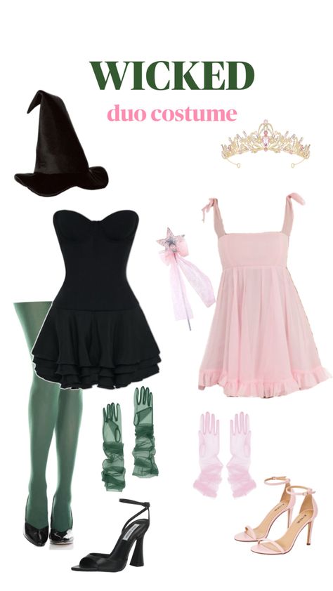 wicked duos costume for parties college inspiration aesthetic halloween outfits Wicked Duo Costume, Wicked Outfits Ideas, Wicked Outfit Inspired, Galinda Wicked Inspired Outfits, Wicked Halloween Costume, Sapphic Halloween Costumes, Wicked Inspired Outfits, Wicked Outfit Ideas, Heather Outfit