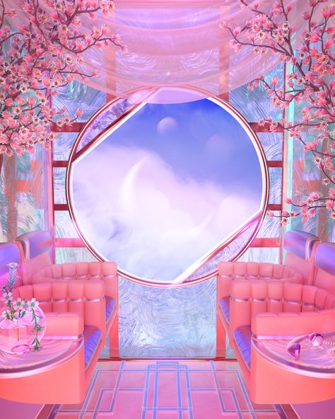 Blake Kathryn, Dreamscape Architecture, Stage Background, Aesthetic Space, Aesthetic Rooms, Fantasy Places, Digital Artists, Retro Futurism, Dream Rooms