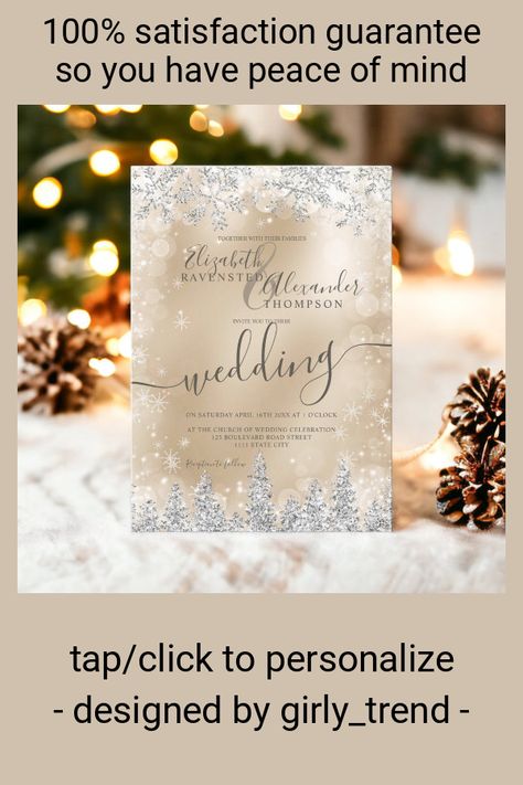 Gold Metallic Background, Winter Wonderland Event, Winter Wonderland Wedding Theme, Christmas Winter Wedding, Wonderland Wedding Theme, Party Save The Date, Metallic Background, Glitter Snowflakes, Card Engagement