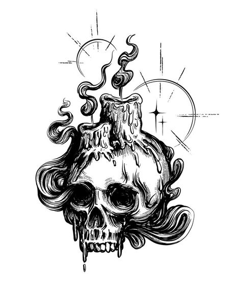 Skull And Candle Tattoo Design, Candle Throat Tattoo, Candle Tattoo Sketch, Skull With Candle, Skull Candle Drawing, Skull With Candle Tattoo, Candle Skull Tattoo, Skull And Candle Tattoo, Witchcraft Art Drawing