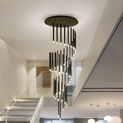 Nordic Glorious Black Chandelier Hotel Lobby Ceiling, Lobby Ceiling, Staircase Interior, Duplex Villa, Chandelier Long, Nordic Chandelier, Cheap Pendant Lights, Classic Chandelier, Staircase Lighting