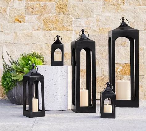 Floor Lanterns Fireplace, Tall Lanterns By Fireplace, Lanterns For Front Door, Lanterns By Outdoor Fireplace, Candle Lanterns Front Door, Candle Lanterns Patio, Extra Large Outdoor Candle Lanterns, Coach Lantern Outdoor, Lantern String Lights