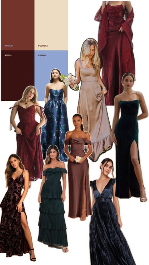 Mismatched Bridesmaid Color Palette, Dark Mismatched Bridesmaid Dresses, Mismatched Fall Bridesmaid Dresses, Bridesmaid Dresses Jewel Tones, Fall Mismatched Bridesmaid Dresses, Fall Bridesmaid Dresses Mismatched, Jewel Tone Bridesmaid, Bridesmaid Color Scheme, Bridesmaid Indian