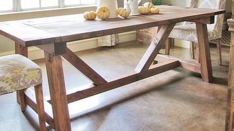 Truss Beam Table, Farmhouse Furniture Plans, Beam Table, Diy Projects Plans, Woodworking Plans Pdf, Diy Dining Table, Anna White, Farmhouse Dining Table, Solid Wood Table