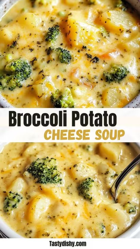 Broccoli Potato Cheese Soup - Delicious Recipes - Easy Cooking Ideas and Tasty Dishes Cheesy Broccoli Potatoes, Broccoli Potato Cheese Soup, Potato Cheese Soup, Broccoli Potato Soup, Broccoli Potato, Cheese Soup Recipe, Delicious Broccoli, Creamy Broccoli Soup, Broccoli And Potatoes