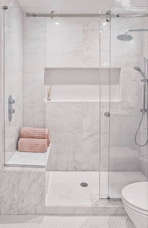 Shower Bench Built In, Walk In Shower With Bench, Shower With Bench, Shower Conversion, Small Bathroom With Shower, Best Bathroom Designs, Master Shower, Small Showers, Shower Seat