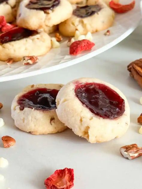 Sourdough Discard Cookies - Made in Motherhood Macadamia Nut Cookies, Thumbprint Cookies Recipe, Buttery Shortbread Cookies, Buttery Shortbread, Ginger Molasses Cookies, Jam Cookies, Dough Recipes, Shortbread Cookie Recipe, Sour Dough