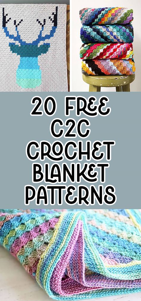 I love these 20 fabulous and FREE corner-to-corner (C2C) crochet blanket patterns perfect for cozying up your home. From classic designs to trendy styles, these patterns offer endless creativity. There are deer designs, heart designs, beginner's designs, and more. Free C2c Blanket Patterns, Blanket Yarn Patterns Crochet, Crochet Blanket With Different Stitches, Best Crochet Patterns For Variegated Yarn, Corner 2 Corner, C2c Crochet Blanket Free Pattern, Crochet Blanket Corner To Corner, Corner To Corner Crochet Pattern Free Afghan, C2c Blanket Pattern Free Crochet