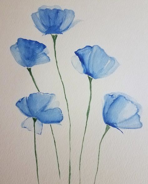 Flower Watercolour Drawing, Blue Poppy Flower Painting, Blue Poppies Painting, Blue Poppy Drawing, Blue Poppy Painting, Blue Flowers Painting Watercolour, Watercolour Blue Flowers, Blue Poppy Tattoo, Watercolor Art Flowers Simple