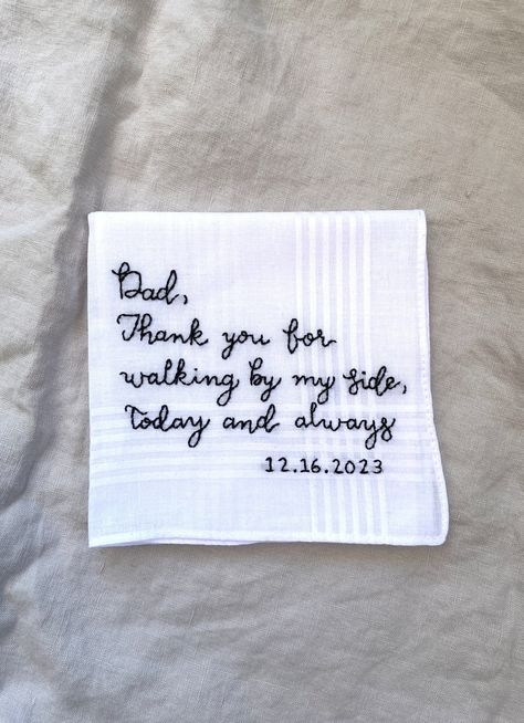 Hand Embroidered Handkerchief Hanky for Wedding Day Father of the Bride Quote Wedding Gift for Dad Pocket Square - Etsy Father Of Bride Handkerchief, Brother Of The Bride Gifts, Happy Tears Handkerchiefs, Dad Wedding Gift From Bride, Groom Present From Bride, Hand Embroidered Handkerchief, Wedding Personal Touches, Father Of The Groom Gift, Wedding Secrets