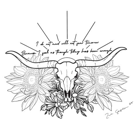 Zach Bryan , buffalo/bull skull tattoo, flower tattoos Cow Skull Tattoo On Thigh, Country Saying Tattoos, Women Country Tattoos, Western Lower Back Tattoo, Long Horn Tattoo For Women With Flowers, Sleeves For Women Tattoo Western, Heartland Tattoo Ideas, Western Tattoo Outline, Go Rest High On That Mountain Tattoo