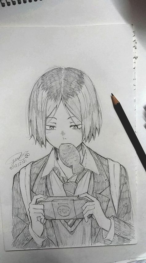 Kenma Kozume Haikyuu Sketchbook Pages Inspiration, Anime Face Drawing, Anime Drawing Books, Character Artist, Kenma Kozume, Easy Drawings Sketches, Arte Sketchbook, Sketchbook Pages, Art Drawings Sketches Creative