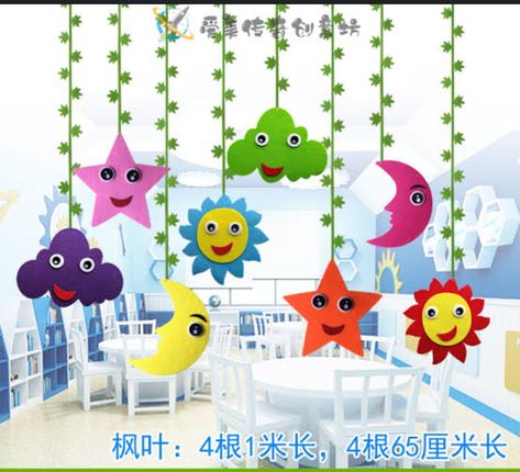 Class Hanging Decorations, Danglers For Preschool, Class Hangings For Preschool, Preschool Hanging Decorations, Classroom Ceiling Decorations Preschool, Hanging For Classroom Decoration, Hanging Crafts For Kids Classroom, Hangings For School Decoration, Hanging For Preschool Decoration