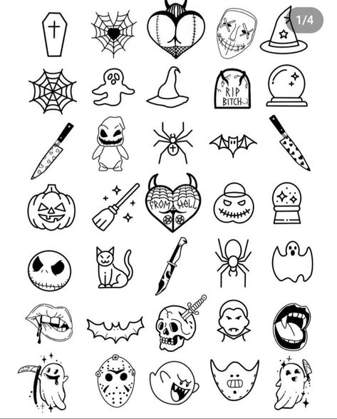 Tiny Creepy Tattoos, Esoteric Doodles, Simple Outline Tattoo, Beginner Tattoos Ideas, Doodle Tattoo Ideas, Spooky Flash Tattoo, Flash Art Tattoos, Crystal Wrapping, Easy Tattoos To Draw