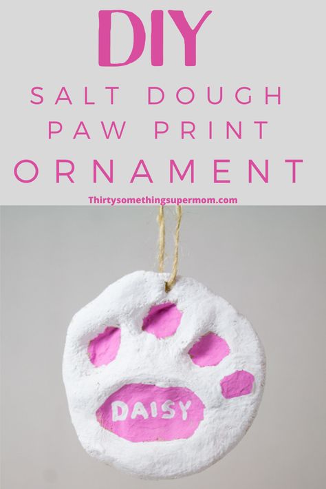 Paw Print Ornament Diy, Pet Paw Print Ornament, Ornament Recipe, Diy Salt Dough, Rolled Magazine Art, Salt Dough Ornament, Dog Nose Print, Salt Dough Recipe, Paw Print Ornament