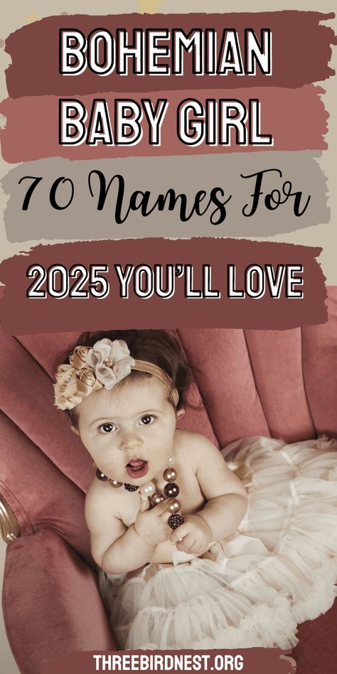 Bohemian Rhapsody: 70 Enchanting Girl Names for 2025 - This Little Nest Bohemian girl names 2025, boho girl names, natural girl names, hippy girl names, baby names list. 70s Names, Rustic Girl Names, Boho Girl Names, Hippie Girl Names, Boho Baby Names, Hippie Baby Girl, Vintage Girl Names, Bohemian Baby Names, Bohemian Names