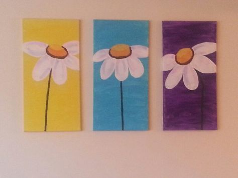 Daisy trio 3 Best Friends Painting Ideas, Trio Painting Ideas, Multi Canvas Painting Ideas, Trio Things, Trio Painting, Friend Painting Ideas, Friendship Paintings, Multi Canvas Painting, Simple Art Designs