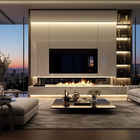 Fireplace And Tv Unit, Tv Cabinet Interior Design, Tv Unit With Fireplace Modern, Tv And Fire Wall Ideas Modern, Fireplace Tv Wall Modern, Big Tv Wall Ideas Living Room, Tv Unit With Fireplace, Tv Cabinet With Fireplace, Contemporary Living Room With Fireplace