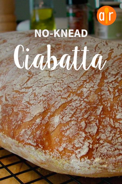 Chef John's No-Knead Ciabatta | "I followed the recipe exactly, using all White Bread Flour. Turned out absolutely perfect! Best Ciabetta ever!" #allrecipes #bread #breadrecipes #bakingbread #howtobakebread Ciabatta Recipe, Homemade Ciabatta Bread, Ciabatta Bread Recipe, Homemade Bread Recipes Easy, Chef John, Artisan Bread Recipes, Ciabatta Bread, Best Bread Recipe, Italian Bread