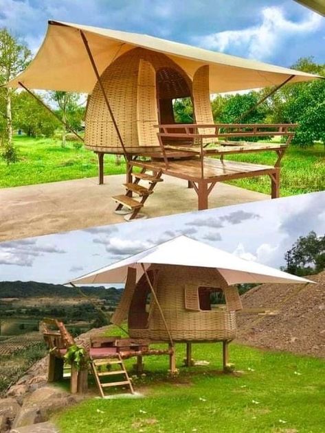 Nautical Decor Diy, Rooftop Restaurant Design, Raised House, Tree Tent, Hut House, Tiny House Exterior, Bamboo House Design, Bamboo Architecture, Forest Backdrops