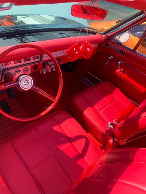 Red Leather Car Interior, Red And Pink Car Interior, Red Truck Aesthetic, Red Cars Aesthetic, Red Car Interior Decor, Red Lowrider, Car Interior Aesthetic, Red Car Interior, Aesthetic Car Interior