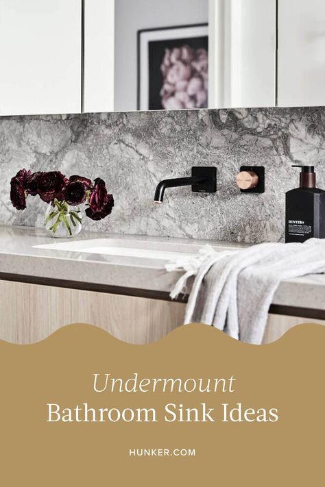 As the seven bathrooms below prove, undermount bathroom sinks can be far from boring. #hunkerhome #undermount #undermountbathroomsink #bathroomsinkideas Grey Subway Tiles, Mid Century Lighting Pendant, White Tile Backsplash, Bathroom Dimensions, Black Faucet, Undermount Sinks, Undermount Bathroom Sink, Inset Sink, To Be Known