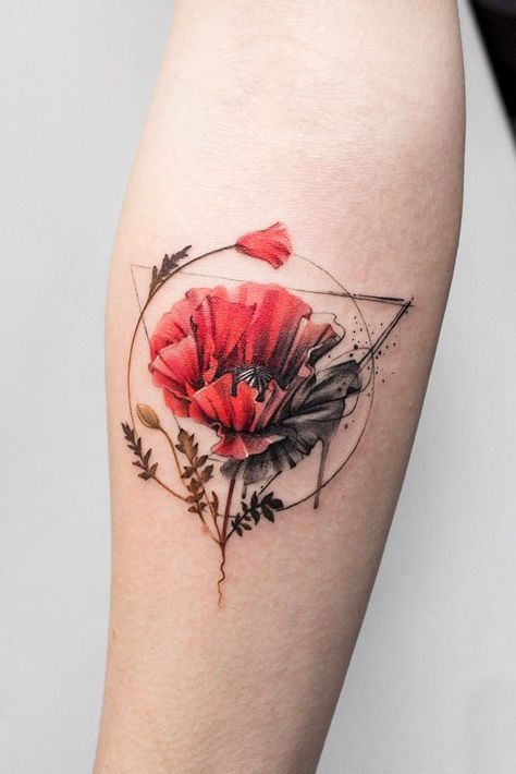 Red Flower Tattoos, Poppy Flower Tattoo, Kunst Tattoos, Watercolor Tattoo Flower, Snakebites, Poppies Tattoo, Inspiration Tattoos, Tatuaje A Color, Most Popular Tattoos