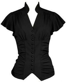 Goth Tops, Gothic Blouse, Ruched Blouse, Shirred Top, Gothic Tops, Goth Shirt, Gothic Shirts, Ruffle Sleeve Top