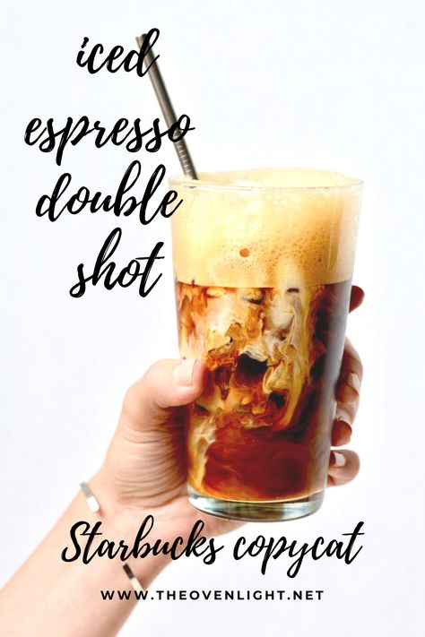 Iced Espresso Double Shot—Starbucks Copycat. Shake it up for lots of creamy foam, add simple syrup and cream. Amazing! #starbucks #copycat #starbuckscopycat #espresso Ice Espresso Coffee Starbucks, Starbucks Iced Espresso Recipes, Hot Starbucks Drinks Coffee Espresso, Iced Espresso Drinks Starbucks, Cafe Bustelo Instant Espresso Recipe, Starbucks Drink At Home, Iced Espresso, Starbucks Espresso, Nespresso Recipes