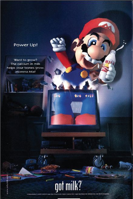 Mario got milk? Nintendo Ads, Got Milk Ads, Gaming Ads, Milk Ads, Video Game Ads, Retro Games Poster, Video Game Print, Game Ads, Game Posters