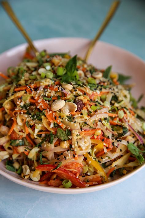 Thai Peanut Noodle Salad Thai Peanut Noodle Salad, Veggies Ideas, Peanut Noodle Salad, Vietnamese Noodle Salad, Thai Peanut Noodles, Thai Rice Noodles, Peanut Butter Sauce, Thai Peanut, Peanut Noodles