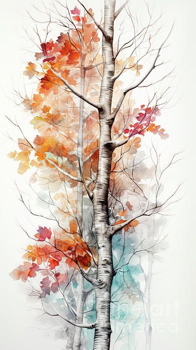 Fall Tree Drawing, Water Color Trees, Paint Fall Leaves, Fall Watercolor Art, Watercolor Birch Trees, Watercolour Tree, Watercolor Pencil Art, Fall Tree Painting, Watercolor Autumn Leaves