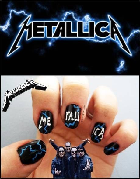 Heavy Metal Nail Art, Metallica Nails Design, Rock Band Nails, Metallica Nails, Rock Concert Nails, Rocker Nails, Rock Nails, Concert Nails, Shiny Nails Designs