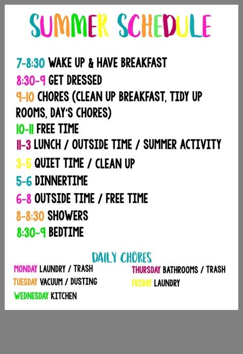 Summer Kid Chore List, Summer Schedule For Kids, Kids Summer Schedule, Schedule Ideas, Summer Rules, Summer Routine, Kids Chores, Summer Boredom, Summer Schedule