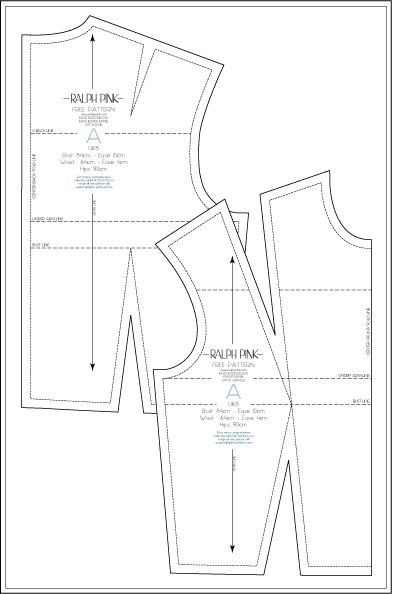 Free bodice block - pattern Ralph Pink - patron gratuit de corsage de base - taille UK 8 Basic Sewing Patterns Free, Free Bodice Pattern Sewing, Basic Bodice Pattern Free, Basic Bodice Pattern Pdf Free, Basic Dress Pattern Free, Dress Block Pattern, Bodice Pattern Free, Bodice Block Pattern, Blouse Pattern Free