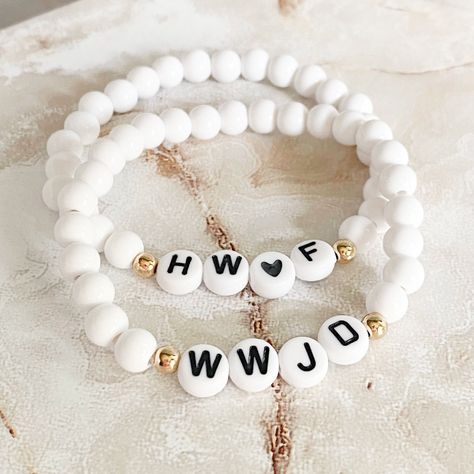 WWJD bracelet, HWLF bracelet, What would Jesus do bracelet, He would love first bracelet, WWJD - HWLF bracelet set, 2 bracelets, Confirmation gift, Religious jewelry. MATERIAL*DESCRIPTION*DETAILS Acrylic gumball beads - 6mm Acrylic cube alphabet beads - 7mm Stainless steel accent beads - gold*rose gold*silver Stretch bracelet OPTION MENUS Select preferred color Select preferred size & metal finish All our jewelry and gifts are custom made and packaged in complimentary gift boxes.  Everything shi Christian Beaded Bracelets, What Would Jesus Do Bracelet, Wwjd Hwlf, He Would Love First, Wwjd Bracelet, Cross Bracelets, What Would Jesus Do, Christian Bracelets, Birthday Bracelet