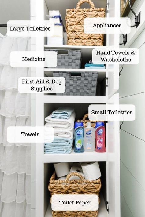 AD How to Organize a Bathroom Closet the Easy Way! Learn simple ways to organize a closet with deep storage shelves that houses towels, bathroom essentials and more. Stock up on your bathroom supplies and Dial Soap from Target and then use baskets and bins to organize on a budget. #bathroomorganizing #bathroomclosetorganization #DialFamilyFavs How To Organize A Bathroom, Bathroom Diy Storage, Organize A Closet, Diy Bathroom Storage Ideas, Organiser Son Dressing, Organized Bathroom, Bathroom Closet Organization, Baby Closet Organization, Deep Storage