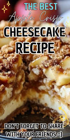 Apple Crisp Cheesecake Carmel Apple Crisp Cheesecake Recipe, Apple Cheesecake Dump Cake, Apple Crisp Cake Recipe, Cheesecake Apple Crisp, Apple Crisp Cheesecake Recipe, Cheesecake Recipes Fall, Apple Crumble Cheesecake Recipe, Apple Crisp Cheesecake Pie, Apple Cream Cheese Dessert